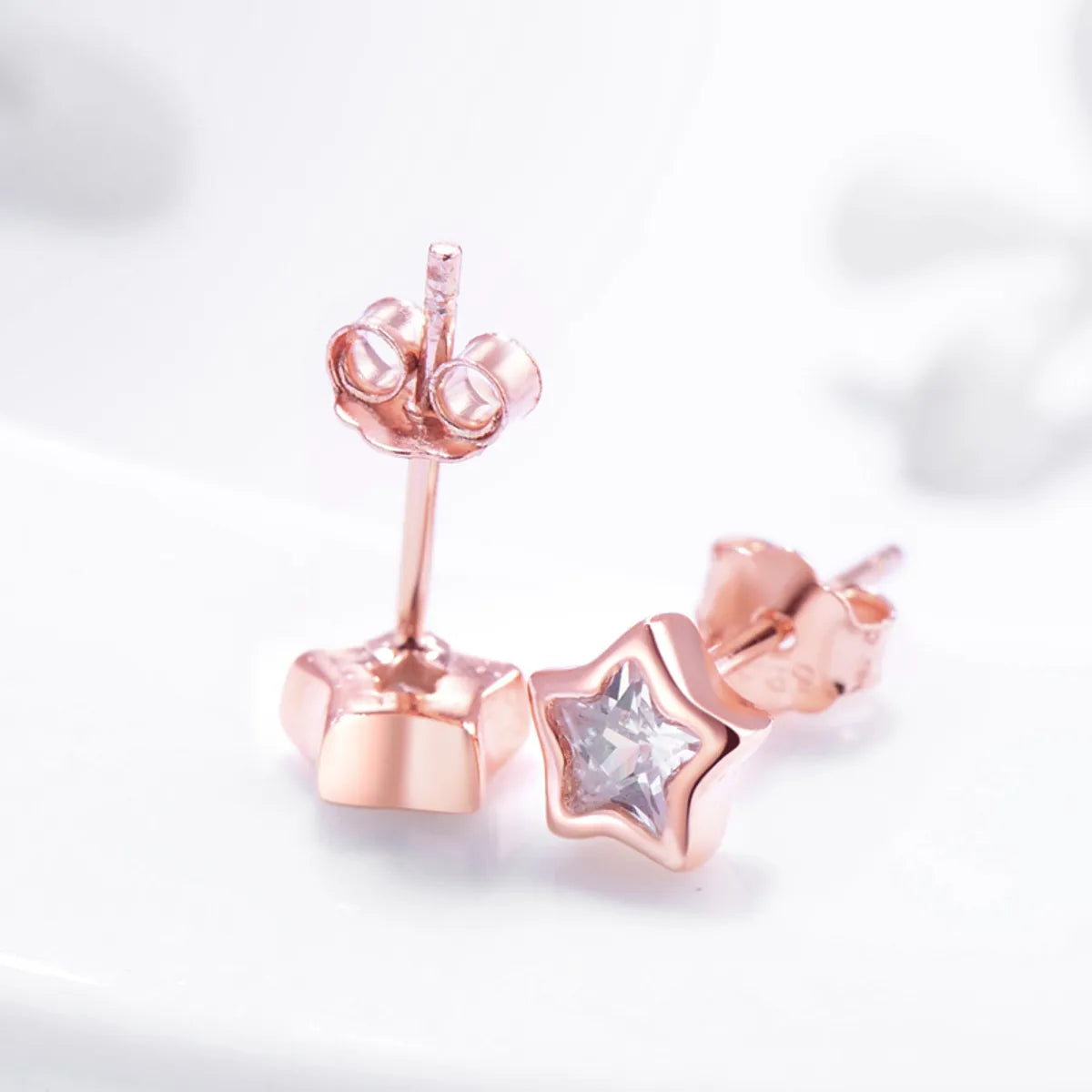 1 Pair Ins Style Fairy Style Korean Style Star Sterling Silver Three-dimensional Inlay Zircon Rose Gold Plated Rhodium Plated Ear Studs