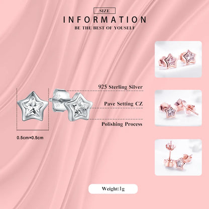 1 Pair Ins Style Fairy Style Korean Style Star Sterling Silver Three-dimensional Inlay Zircon Rose Gold Plated Rhodium Plated Ear Studs