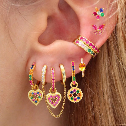 1 Pair Ins Style Fashion Heart Shape Butterfly Plating Inlay Copper Zircon Gold Plated Earrings