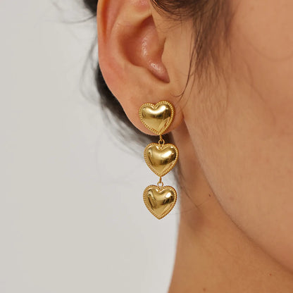 1 Pair Ins Style Heart Shape Stainless Steel Plating 18k Gold Plated Drop Earrings