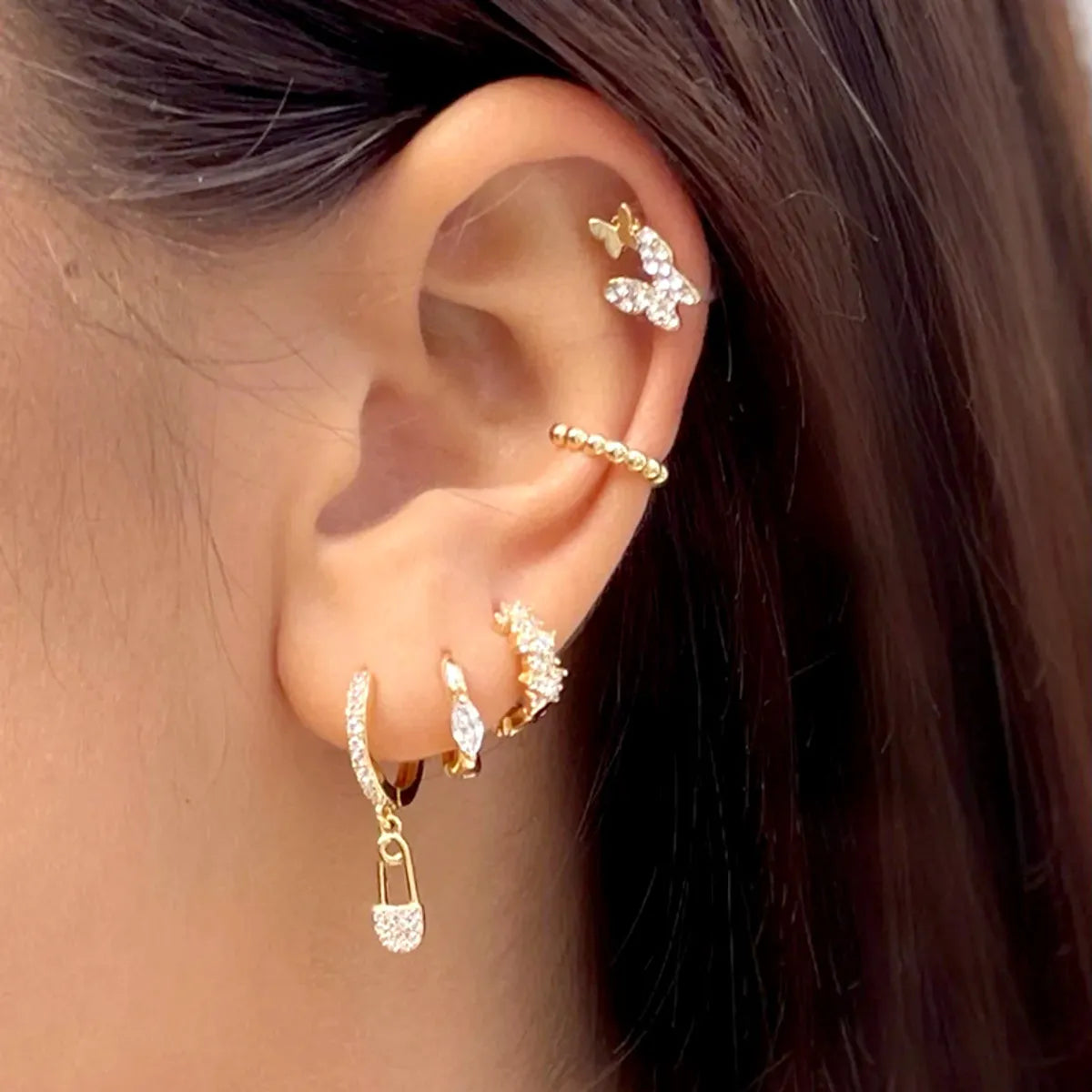 1 Pair Ins Style Leaf Flower Copper Inlay Zircon Earrings