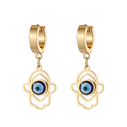 1 Pair INS Style Palm Eye Inlay 201 Stainless Steel Alloy Resin Drop Earrings