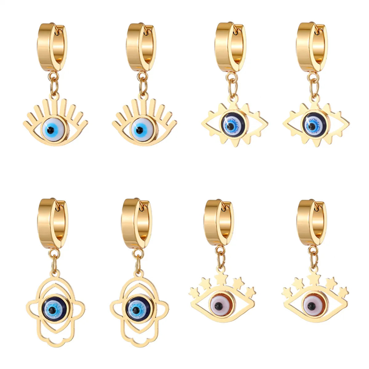 1 Pair INS Style Palm Eye Inlay 201 Stainless Steel Alloy Resin Drop Earrings