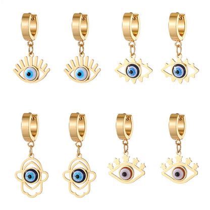 1 Pair INS Style Palm Eye Inlay 201 Stainless Steel Alloy Resin Drop Earrings