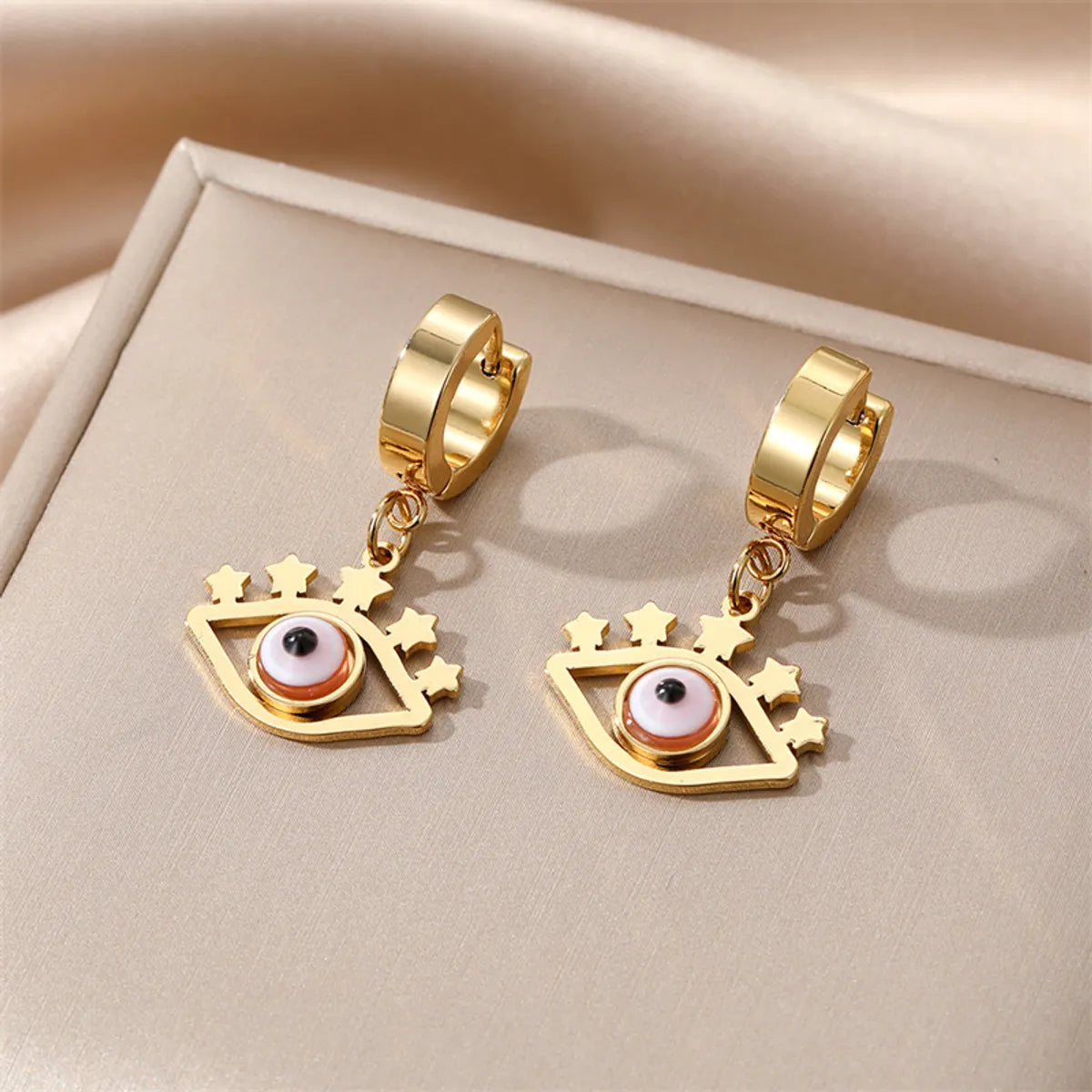 1 Pair INS Style Palm Eye Inlay 201 Stainless Steel Alloy Resin Drop Earrings