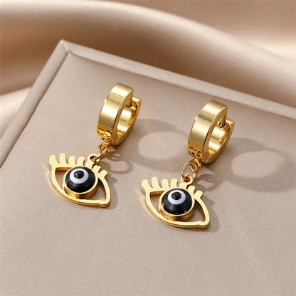 1 Pair INS Style Palm Eye Inlay 201 Stainless Steel Alloy Resin Drop Earrings