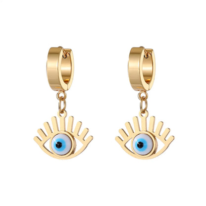 1 Pair INS Style Palm Eye Inlay 201 Stainless Steel Alloy Resin Drop Earrings