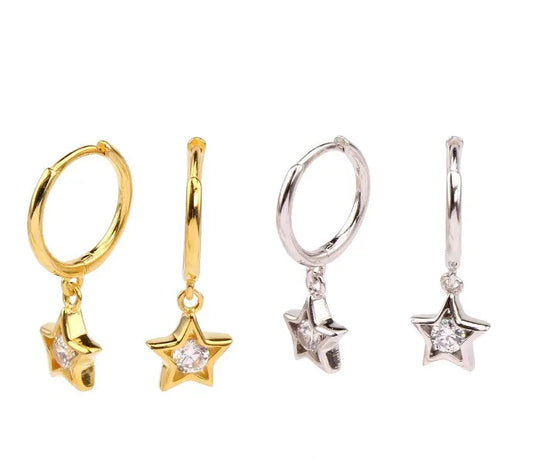 1 Pair Ins Style Pentagram Sterling Silver Inlay Zircon White Gold Plated Gold Plated Drop Earrings