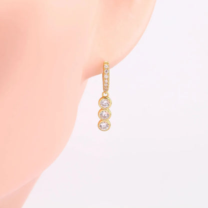 1 Pair Ins Style Round Sterling Silver Inlay Zircon White Gold Plated Gold Plated Drop Earrings