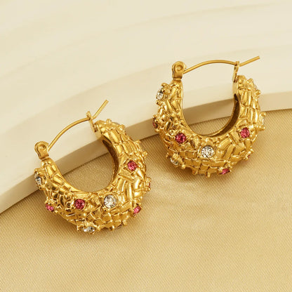 1 Pair Ins Style Shiny U Shape Stainless Steel Plating Inlay Rhinestones 18k Gold Plated Earrings