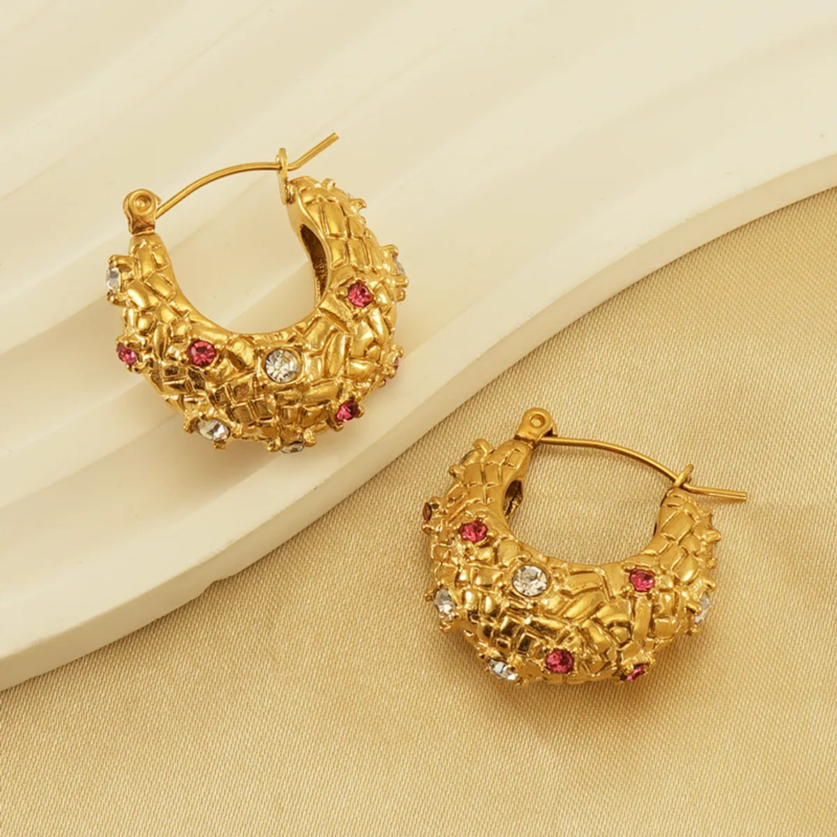 1 Pair Ins Style Shiny U Shape Stainless Steel Plating Inlay Rhinestones 18k Gold Plated Earrings