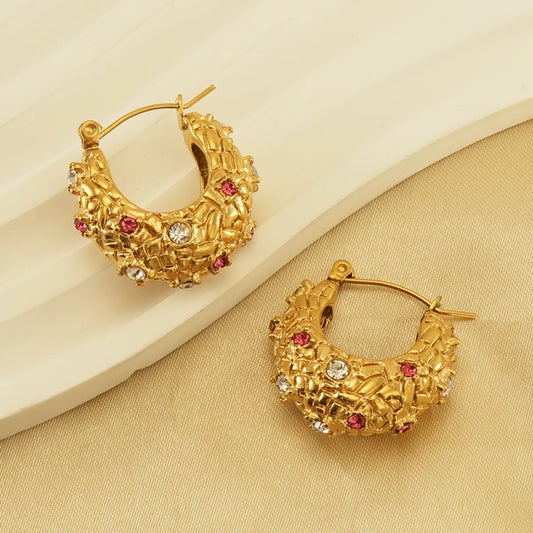 1 Pair Ins Style Shiny U Shape Stainless Steel Plating Inlay Rhinestones 18k Gold Plated Earrings