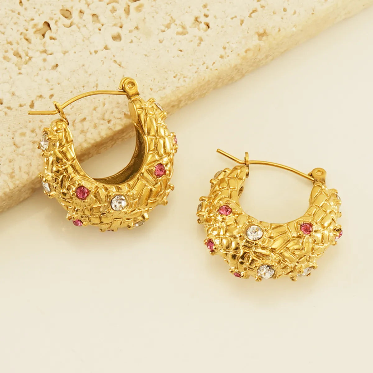 1 Pair Ins Style Shiny U Shape Stainless Steel Plating Inlay Rhinestones 18k Gold Plated Earrings