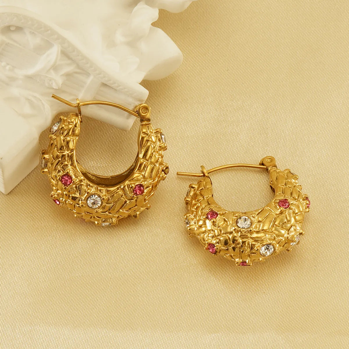 1 Pair Ins Style Shiny U Shape Stainless Steel Plating Inlay Rhinestones 18k Gold Plated Earrings