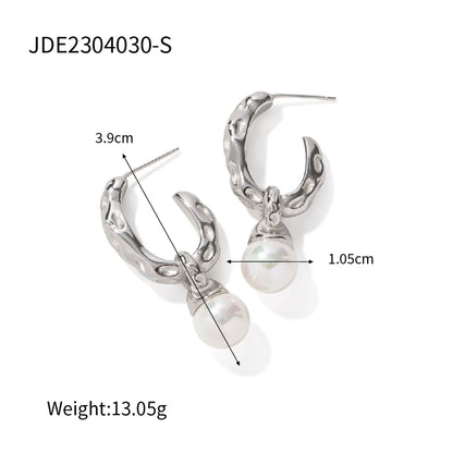 1 Pair INS Style Simple Style C Shape Irregular Plating Inlay 316 Stainless Steel  Pearl Drop Earrings