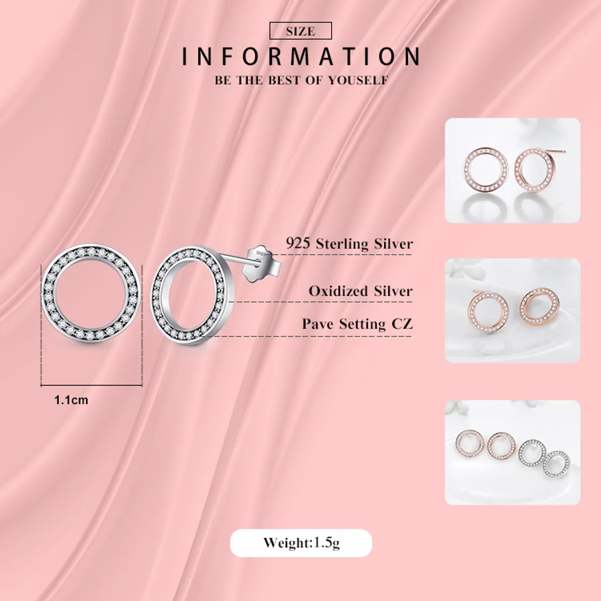 1 Pair Ins Style Simple Style Round Sterling Silver Inlay Zircon Rose Gold Plated Ear Studs