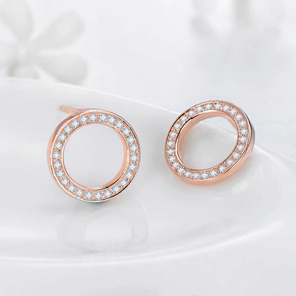 1 Pair Ins Style Simple Style Round Sterling Silver Inlay Zircon Rose Gold Plated Ear Studs