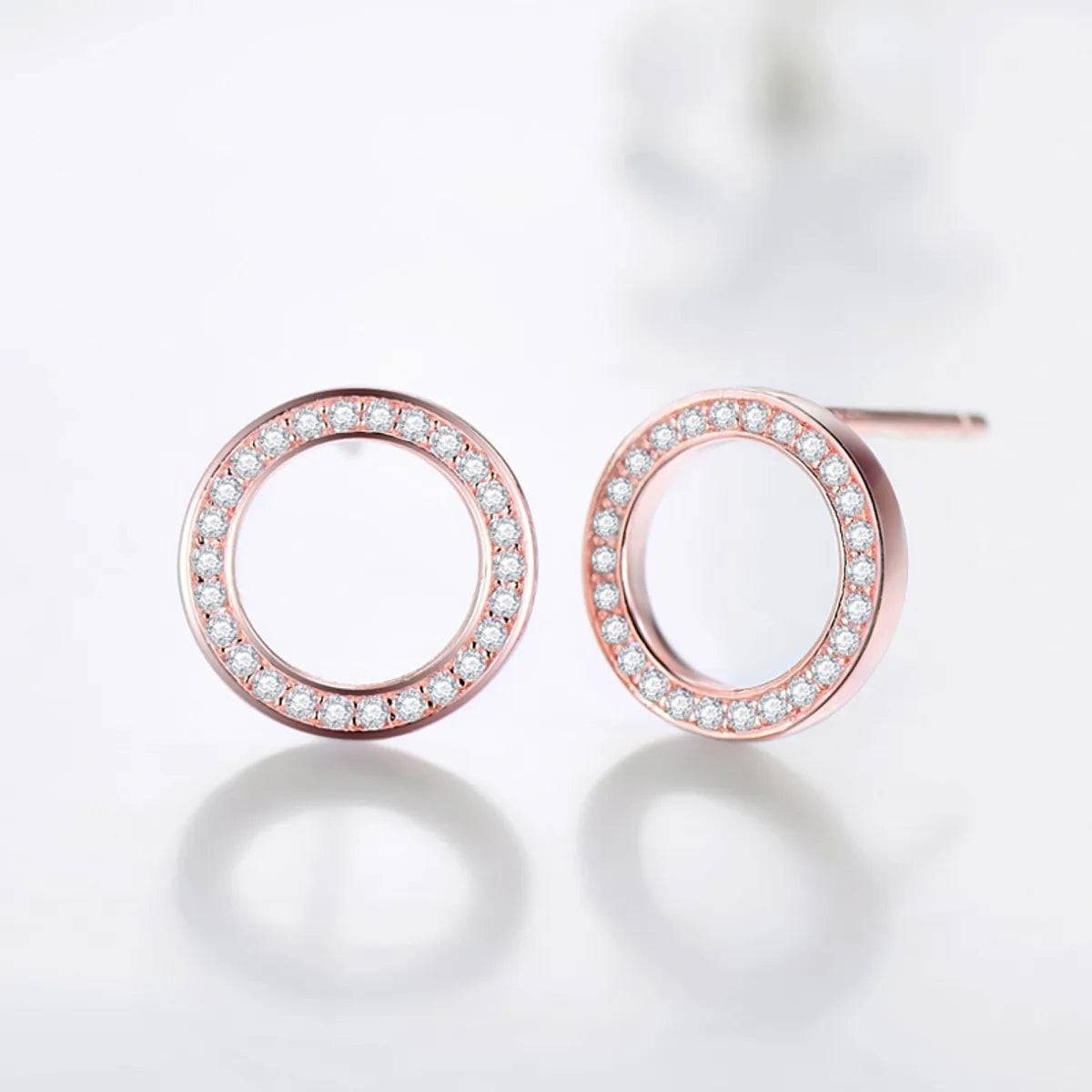 1 Pair Ins Style Simple Style Round Sterling Silver Inlay Zircon Rose Gold Plated Ear Studs