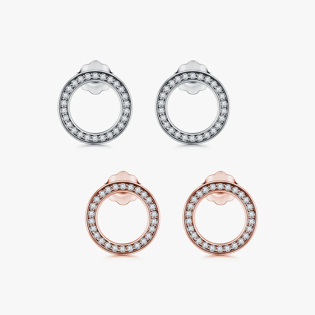 1 Pair Ins Style Simple Style Round Sterling Silver Inlay Zircon Rose Gold Plated Ear Studs