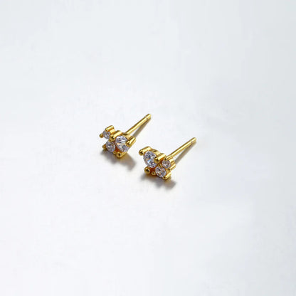 1 Pair Ins Style Simple Style Round Sterling Silver Plating Inlay Zircon White Gold Plated Gold Plated Ear Studs