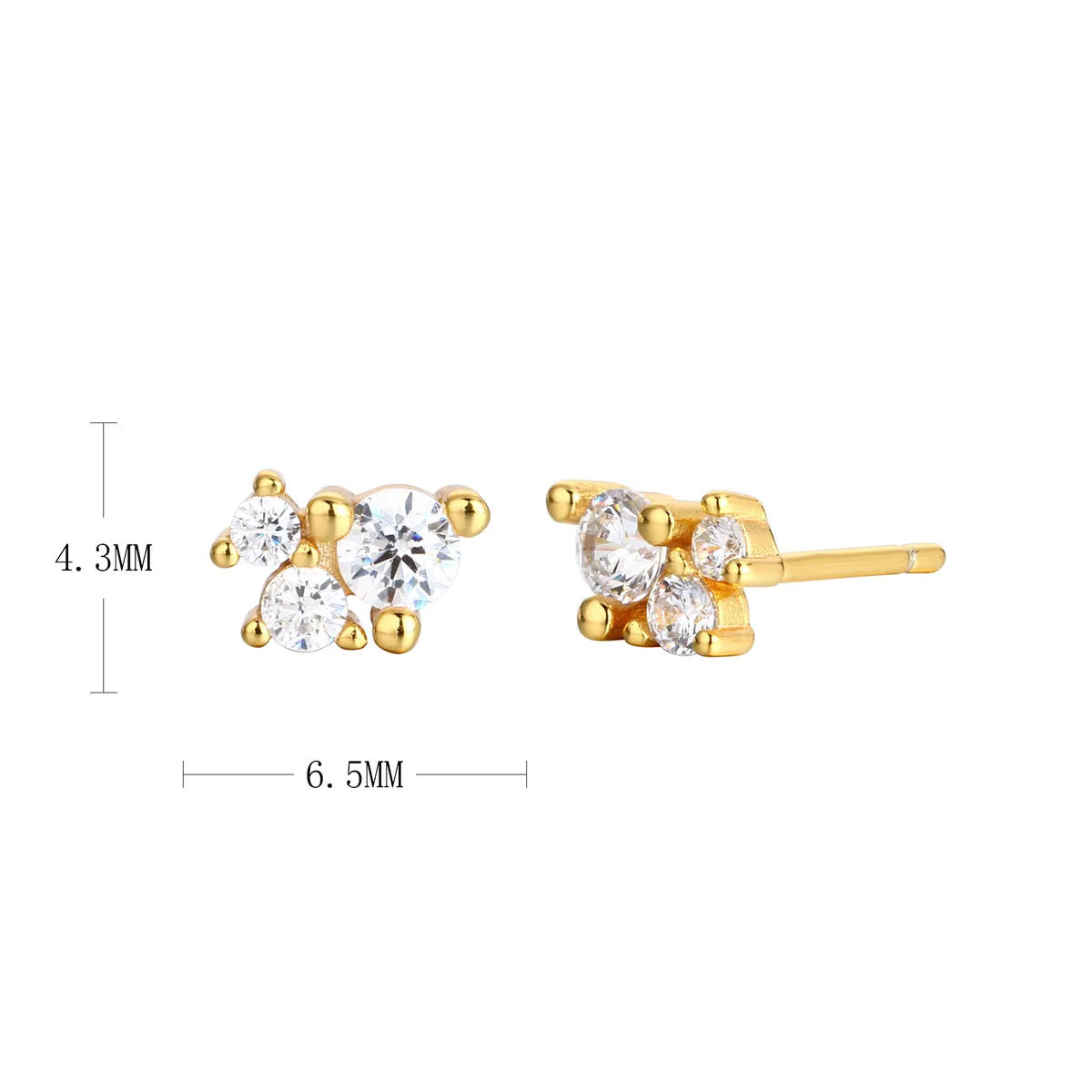 1 Pair Ins Style Simple Style Round Sterling Silver Plating Inlay Zircon White Gold Plated Gold Plated Ear Studs