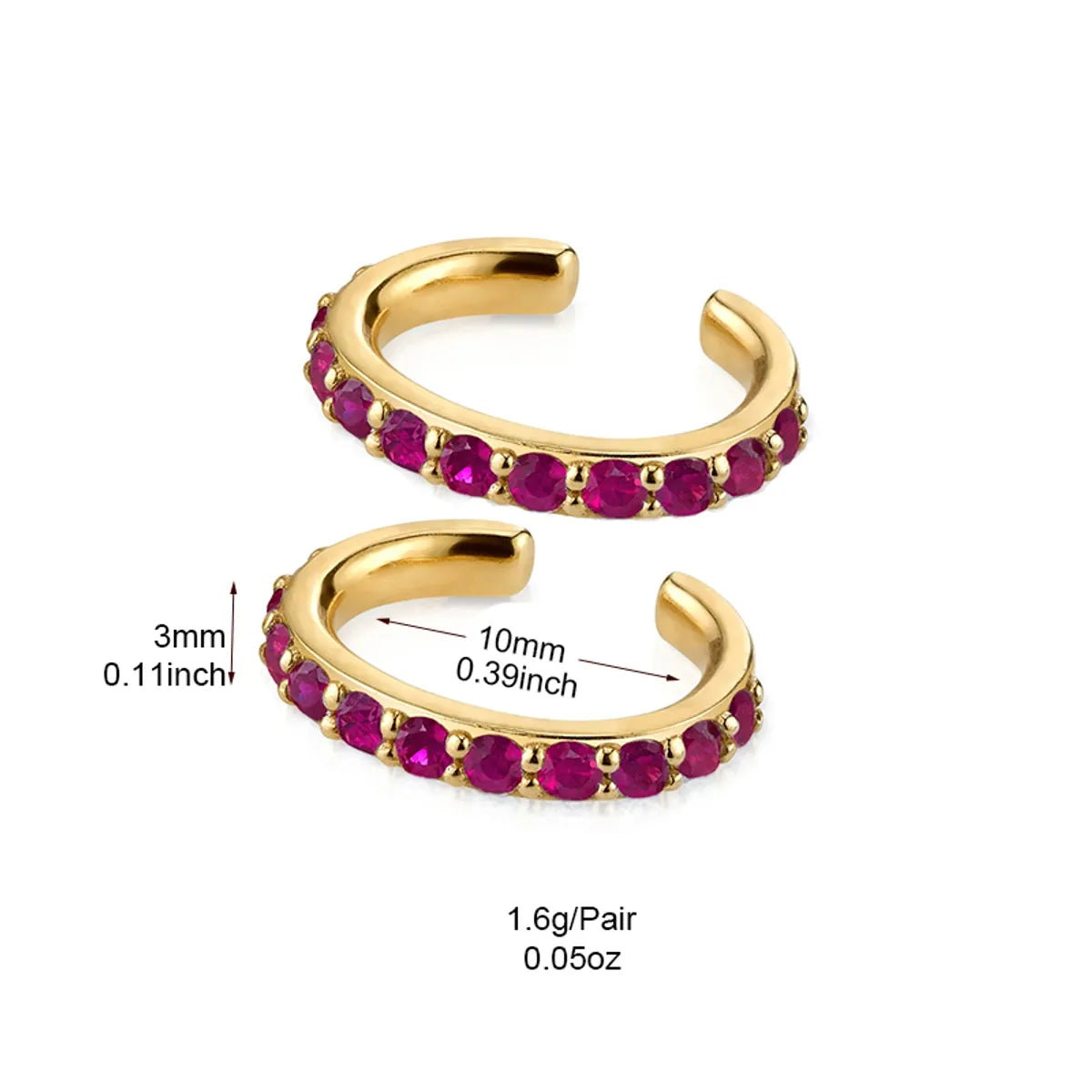 1 Pair Ins Style Simple Style Shiny C Shape Plating Inlay Copper Zircon Gold Plated Ear Clips