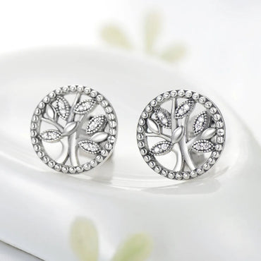 1 Pair Ins Style Tree Of Life Sterling Silver Inlay Zircon Silver Plated Ear Studs