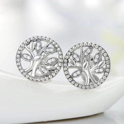 1 Pair Ins Style Tree Of Life Sterling Silver Inlay Zircon Silver Plated Ear Studs