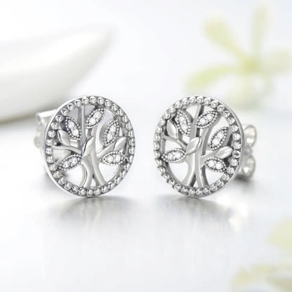 1 Pair Ins Style Tree Of Life Sterling Silver Inlay Zircon Silver Plated Ear Studs