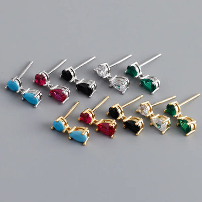 1 Pair Ins Style Water Droplets Sterling Silver Inlay Zircon Drop Earrings