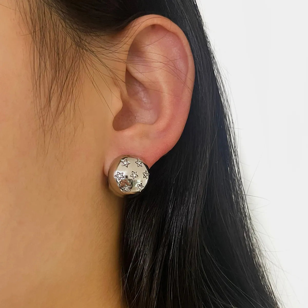 1 Pair Japanese Style C Shape Star Inlay 304 Stainless Steel Rhinestones 18K Gold Plated Ear Studs