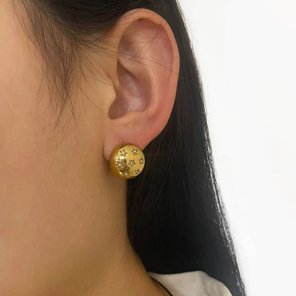 1 Pair Japanese Style C Shape Star Inlay 304 Stainless Steel Rhinestones 18K Gold Plated Ear Studs