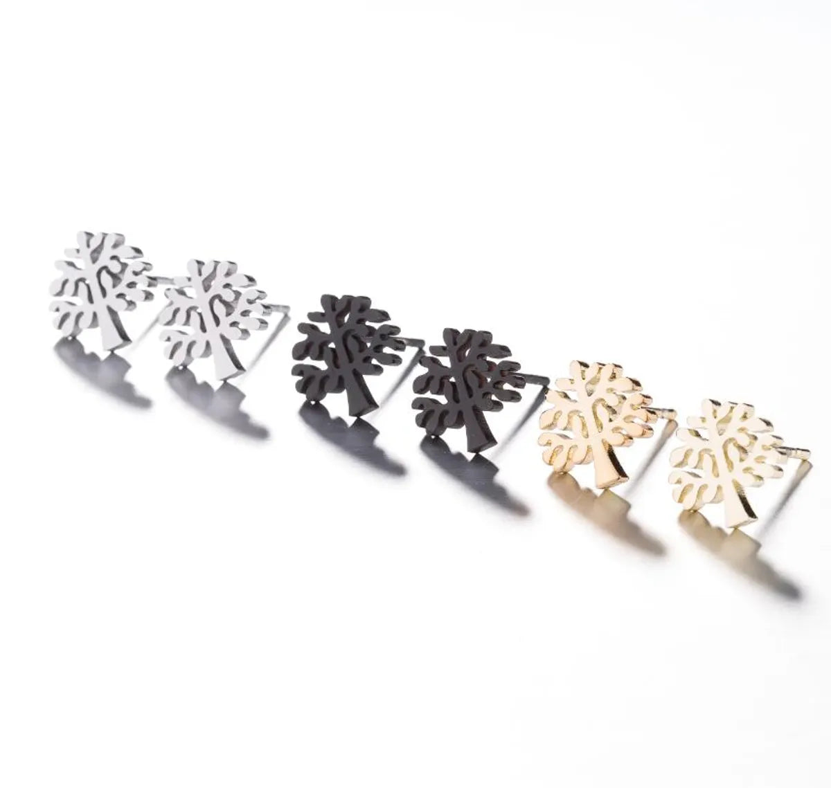 1 Pair Japanese Style Simple Style Tree Polishing Plating 304 Stainless Steel 18K Gold Plated Ear Studs