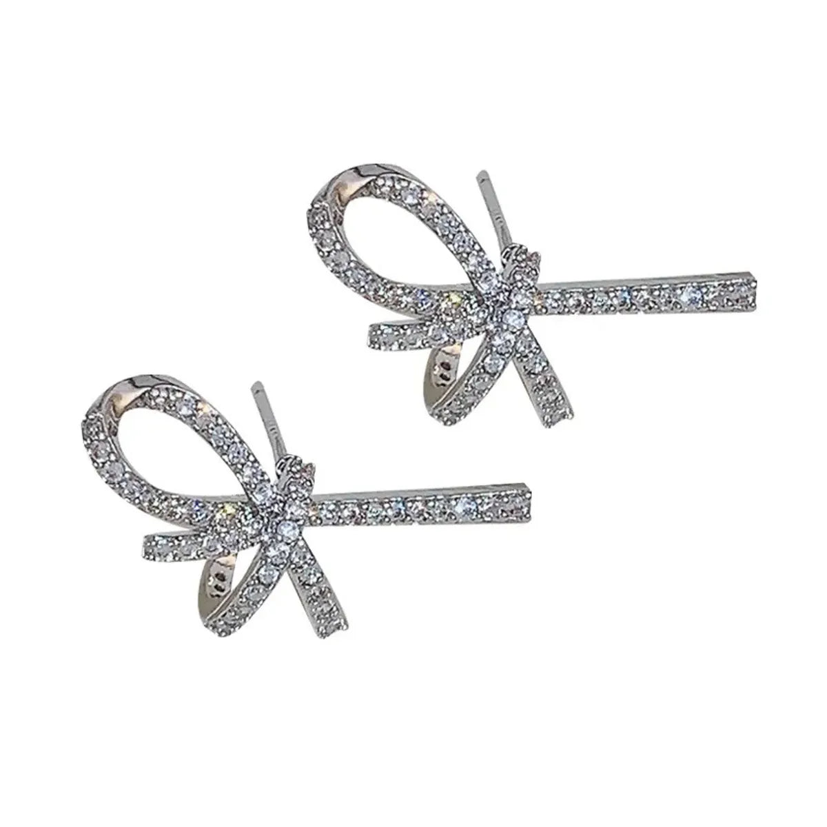 1 Pair Korean Style Bow Knot Inlay Alloy Rhinestones Ear Studs