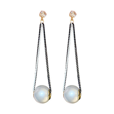 1 Pair Korean Style Chain Plating Artificial Pearl Copper Silver Plated Drop Earrings