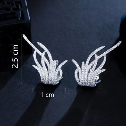 1 Pair Korean Style Feather Plating Inlay Copper Zircon White Gold Plated Ear Studs