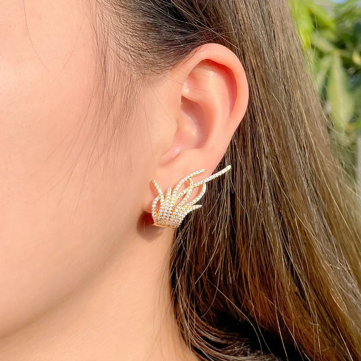 1 Pair Korean Style Feather Plating Inlay Copper Zircon White Gold Plated Ear Studs