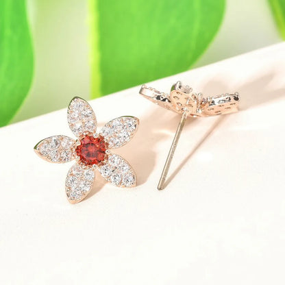 1 Pair Korean Style Flower Plating Inlay Copper Zircon White Gold Plated Ear Studs