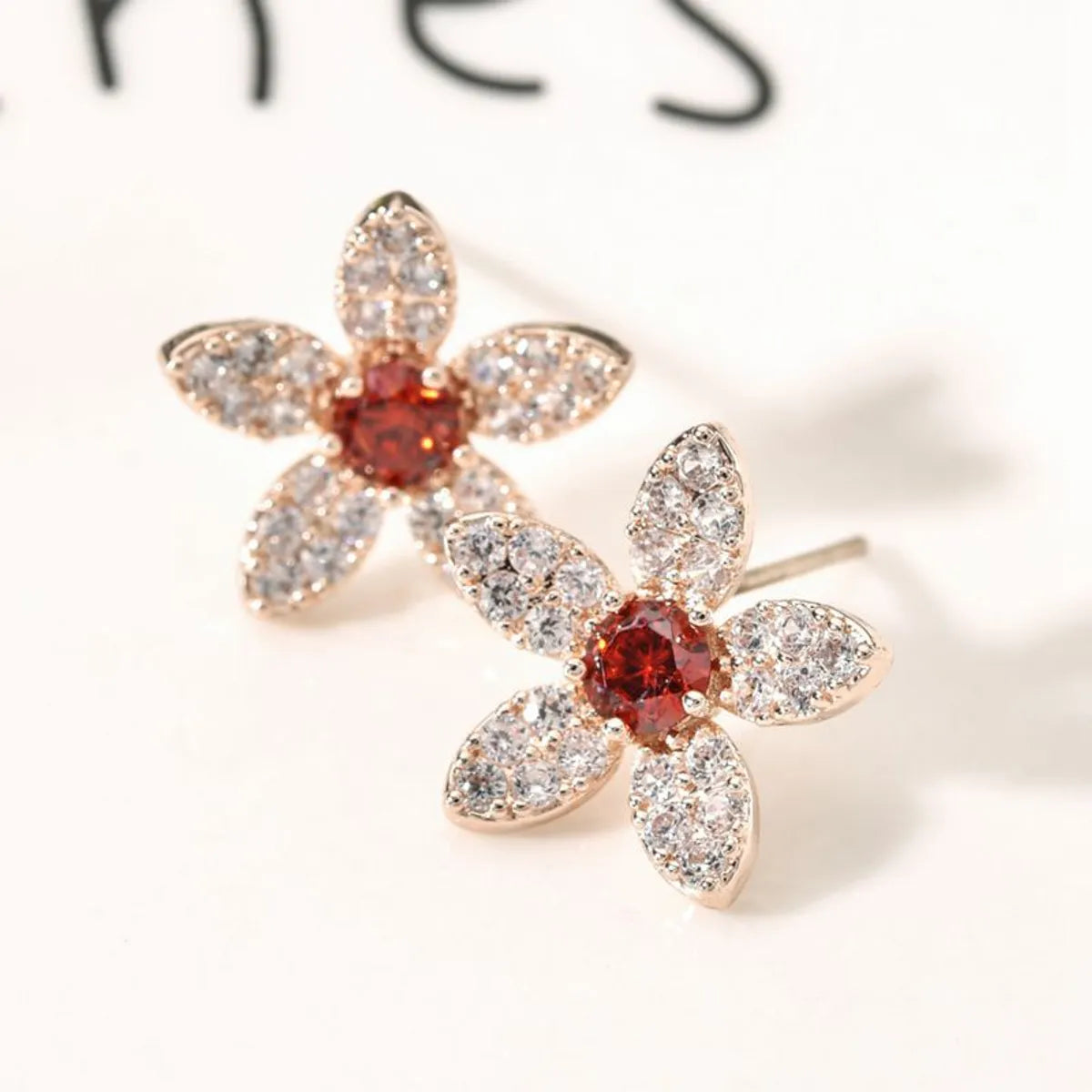 1 Pair Korean Style Flower Plating Inlay Copper Zircon White Gold Plated Ear Studs