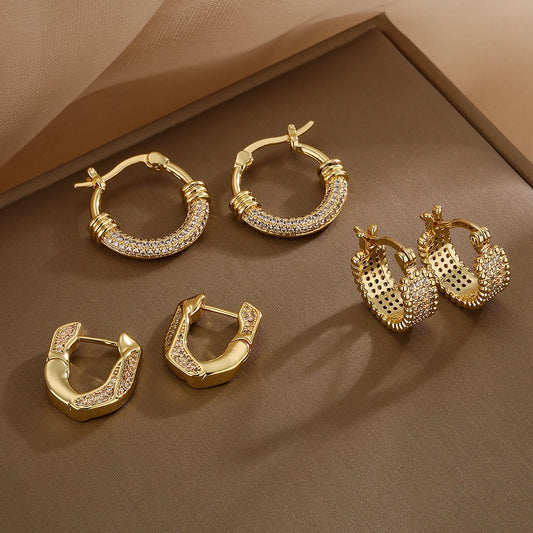 1 Pair Korean Style Geometric Plating Inlay Copper Zircon 18k Gold Plated Hoop Earrings