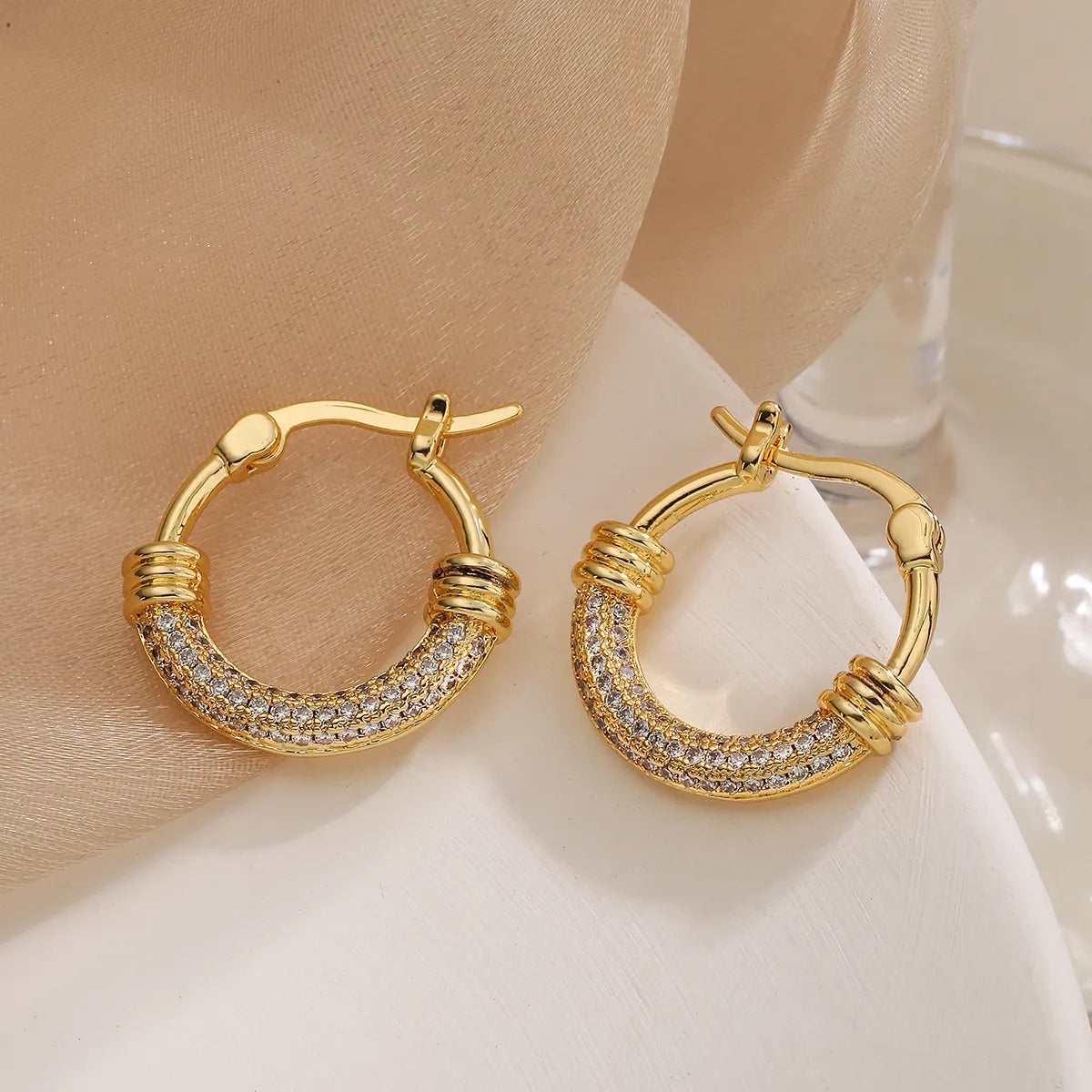 1 Pair Korean Style Geometric Plating Inlay Copper Zircon 18k Gold Plated Hoop Earrings