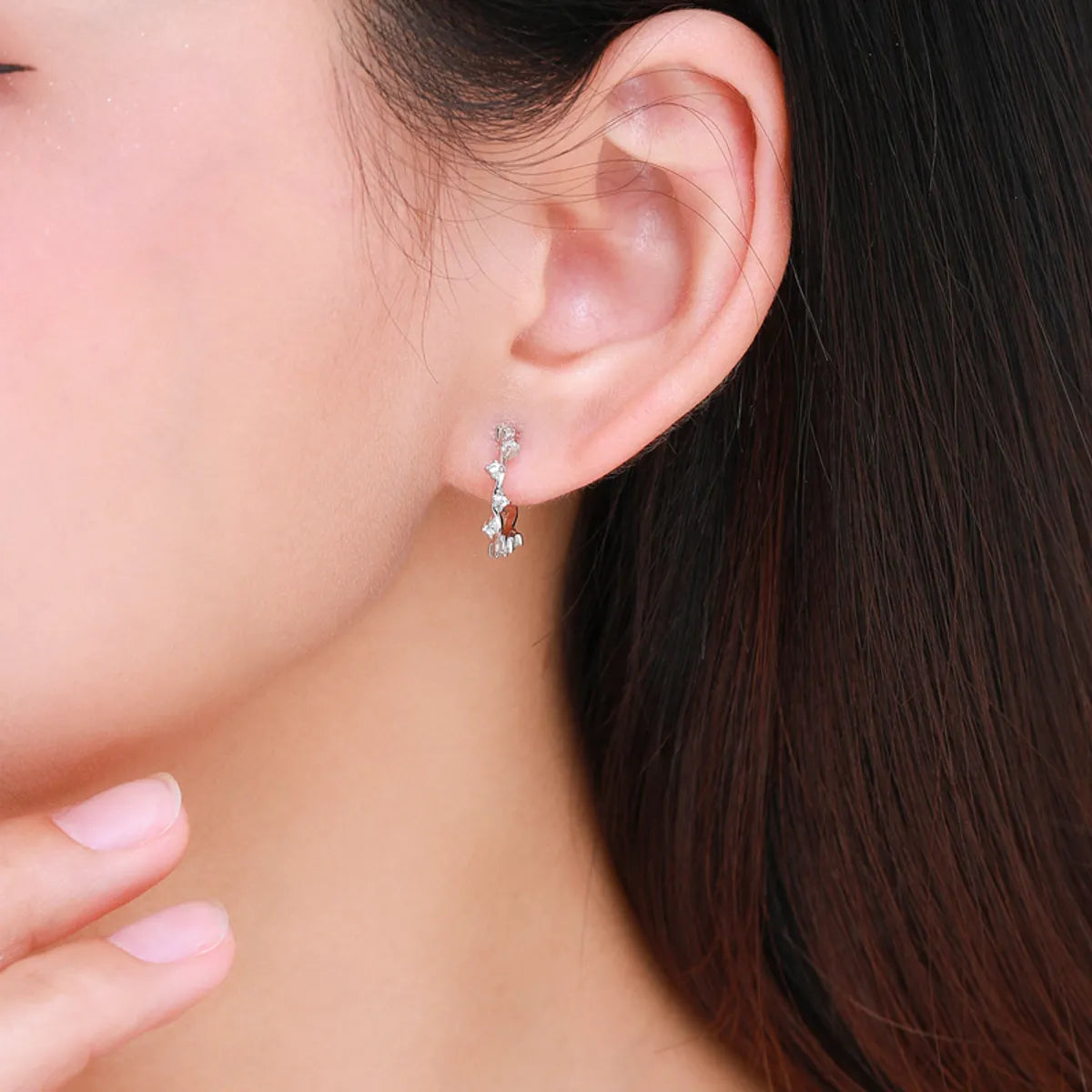 1 Pair Korean Style Geometric Sterling Silver Plating Inlay Zircon Rhodium Plated Ear Studs