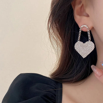 1 Pair Korean Style Heart Shape Inlay Alloy Zircon Drop Earrings