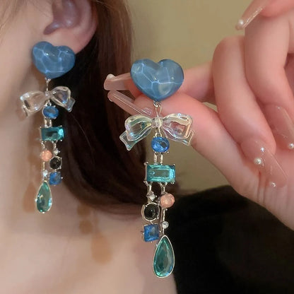 1 Pair Korean Style Heart Shape Inlay Beaded Crystal Drop Earrings