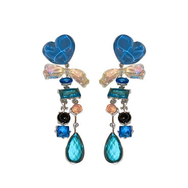 1 Pair Korean Style Heart Shape Inlay Beaded Crystal Drop Earrings