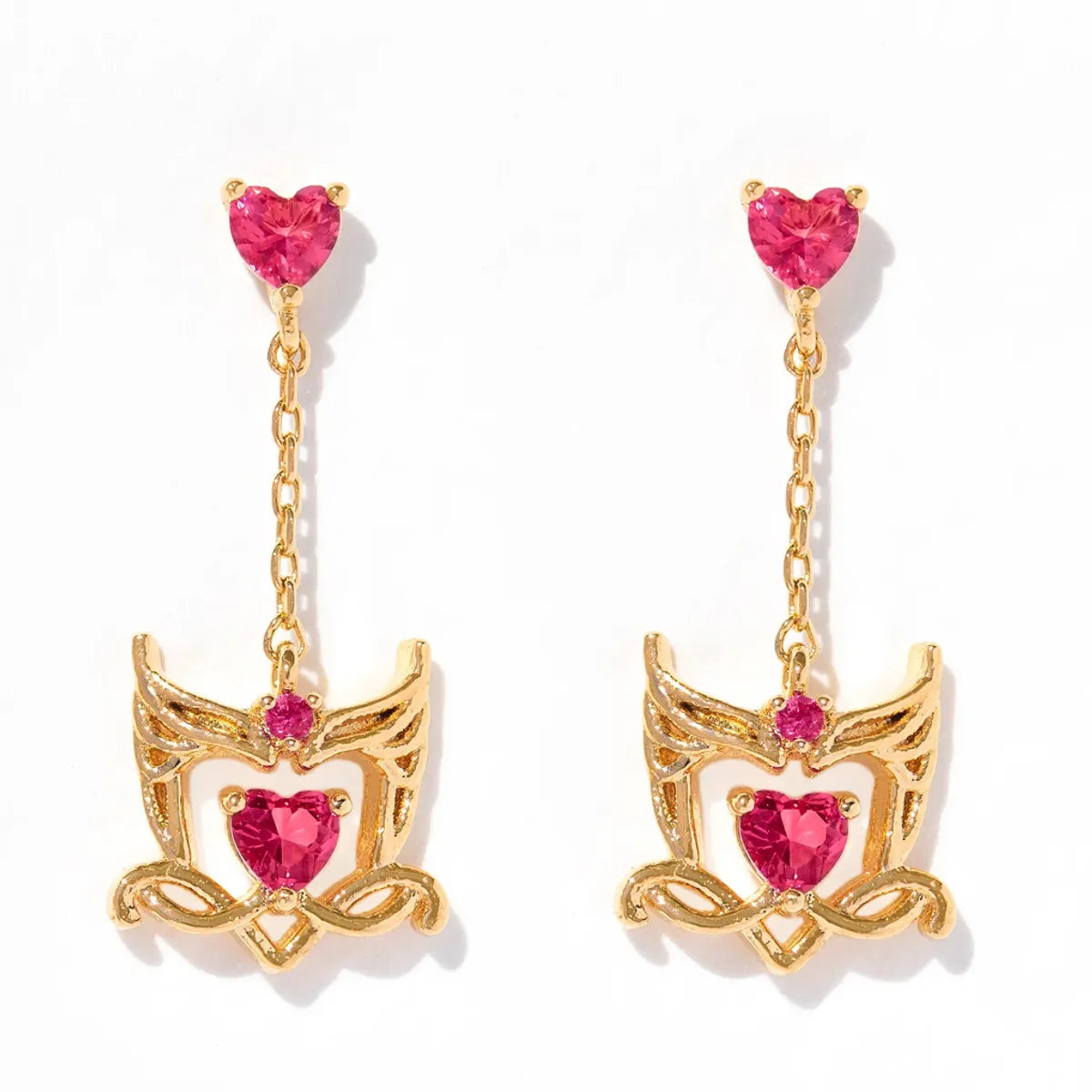 1 Pair Korean Style IG Style Heart Shape Plating Inlay Copper Zircon Drop Earrings