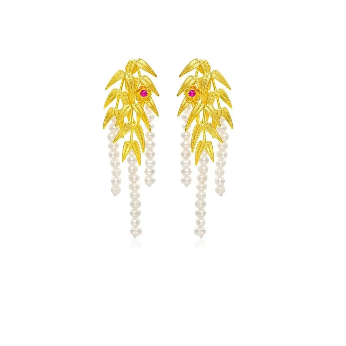 1 Pair Korean Style Leaves Inlay Alloy Pearl Drop Earrings