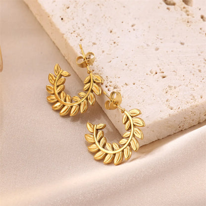 1 Pair Korean Style Leaves Plating Stainless Steel 18k Gold Plated Earrings