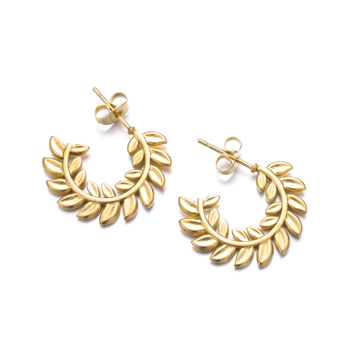 1 Pair Korean Style Leaves Plating Stainless Steel 18k Gold Plated Earrings