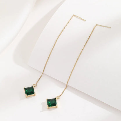 1 Pair Korean Style Square Plating Inlay Copper Zircon 14k Gold Plated Ear Line